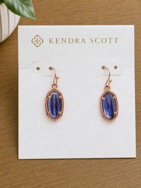 Kendra Scott Lee Rose Gold Navy Dusted Glass Drop Earrings